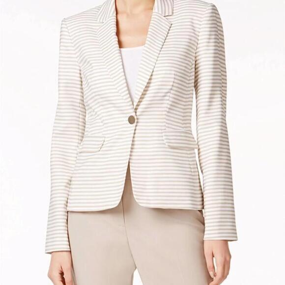 Calvin Klein Women's White and Cream Jacket Striped Blazer SIZE 8 - Picture 1 of 5